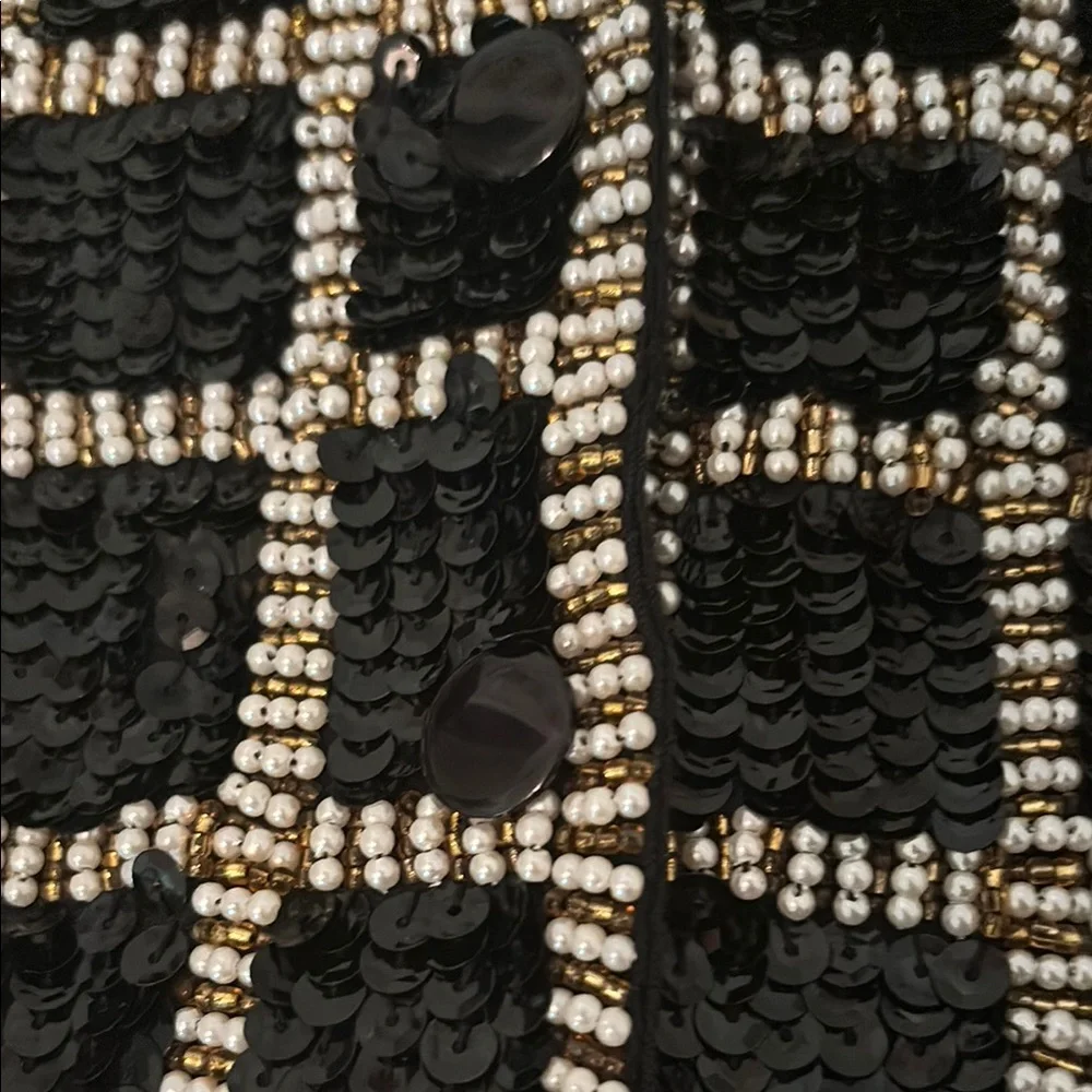 Black and Gold Sequin Vest with Pearl detailing - Picture 3 of 7